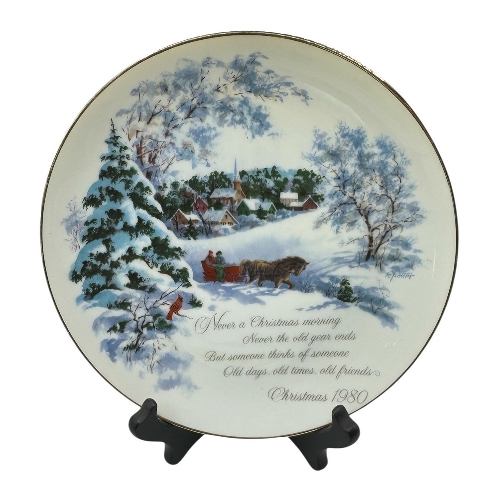 American Greetings Christmas 1980 Commemorative Porcelain Plate Winter Sleigh 8"
